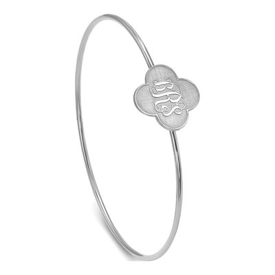 Sterling Silver Personalized Clover Monogram Bangle Bracelet – view 6