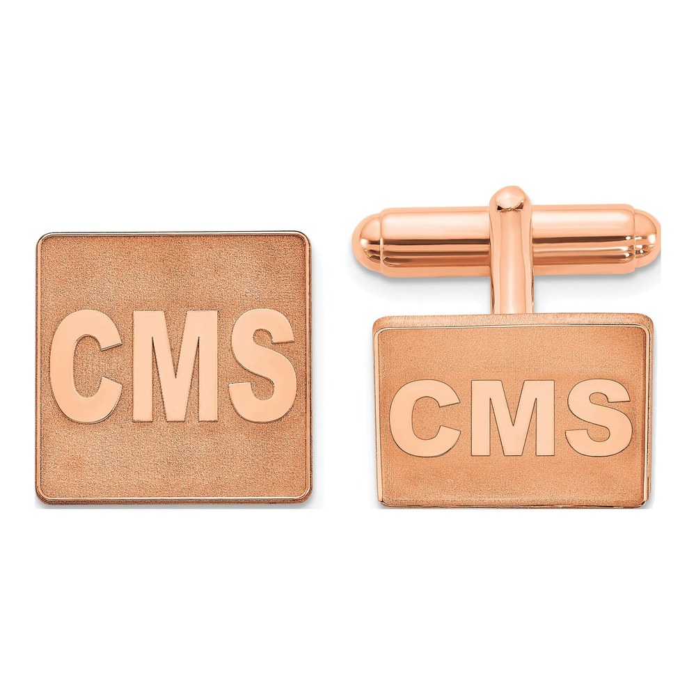 Rose-Plated Square Monogram Cuff Links