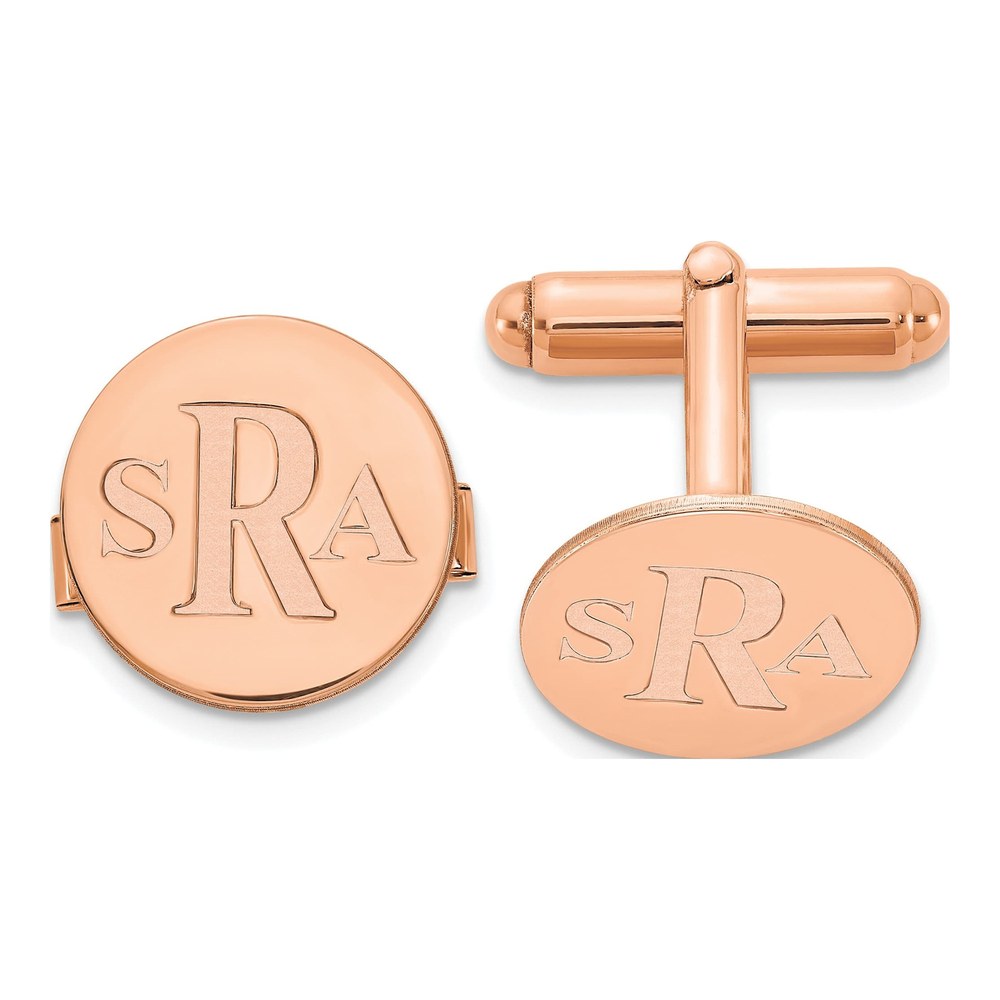 Personalized Rose-Plated Monogram Round Cuff Links