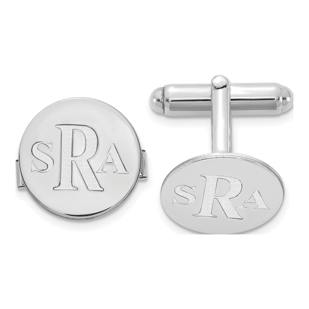 Men's Sterling Silver Monogram Round Cuff Links