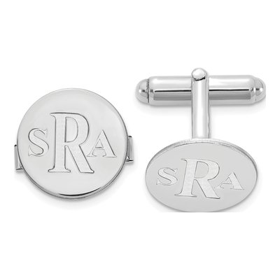Men's Sterling Silver Monogram Round Cuff Links