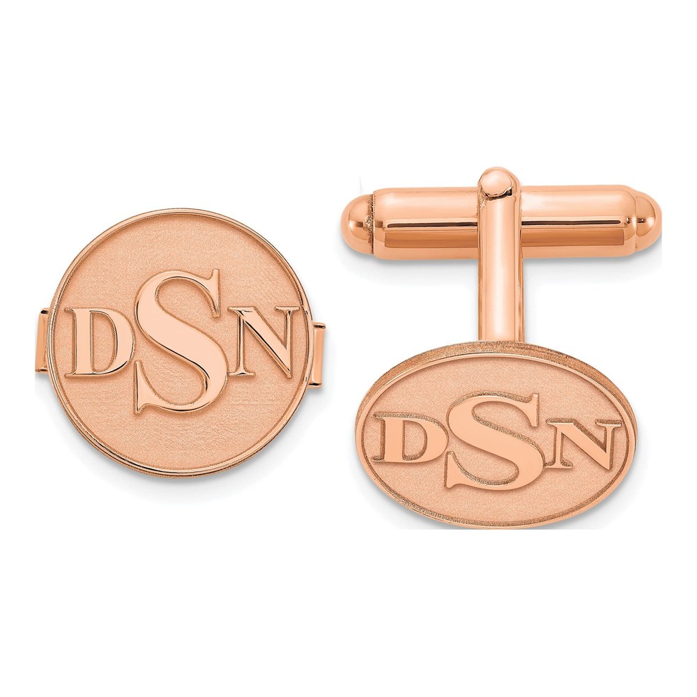 Personalized Rose Plated Round Monogram Cuff Links