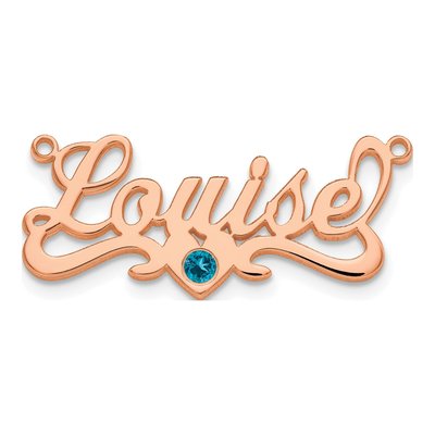 14K Rose Gold Birthstone Heart Name Plate Pendant