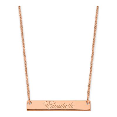 14K Rose Gold Personalized Script Bar Necklace
