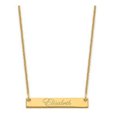 14K Yellow Gold Personalized Script Bar Necklace
