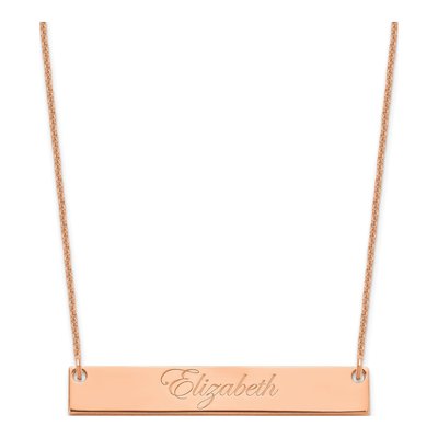 14K Rose Gold Personalized Script Bar Necklace