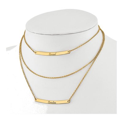 Gold-Plated Sterling Silver Personalized 3-Chain Bar Necklace – view 4