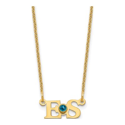 14K Yellow Gold Crystal 2-Initial Birthstone Necklace