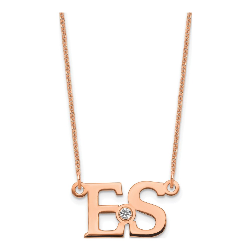 14K Rose Gold Crystal Personalized 2-Initial Birthstone Necklace