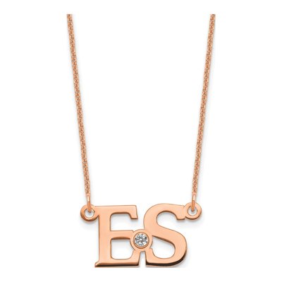 14K Rose Gold Crystal Personalized 2-Initial Birthstone Necklace