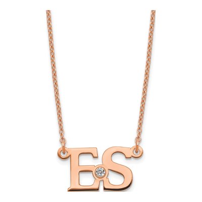 Rose Gold-Plated Sterling Silver Personalized 2-Initials Birthstone Necklace