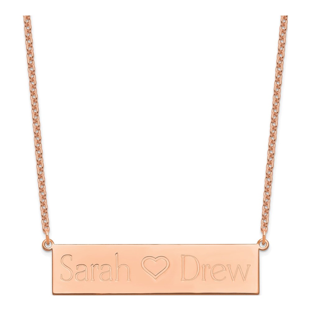 Personalized Rose-Tone 2 Names & Heart Bar Necklace