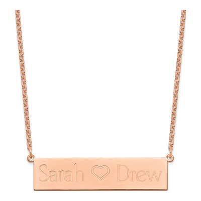 Personalized Rose-Tone 2 Names & Heart Bar Necklace