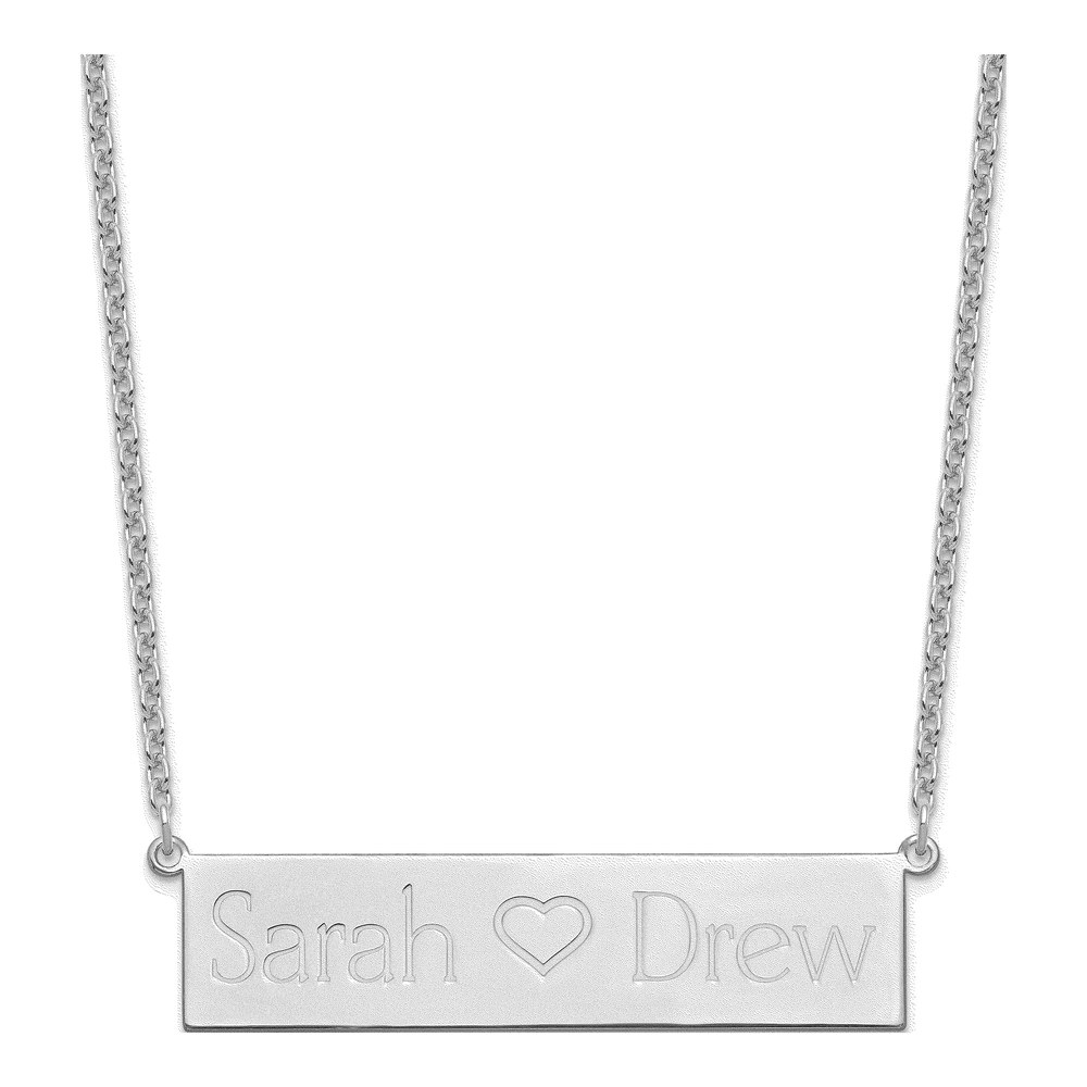 Sterling Silver Personalized 2-Name Heart Bar Necklace