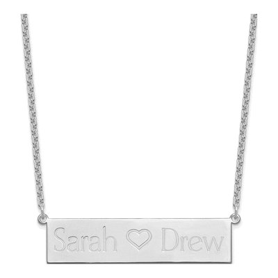 Sterling Silver Personalized 2-Name Heart Bar Necklace