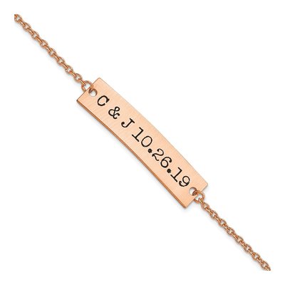 14K Rose Gold Personalized Initials Date Bar Bracelet