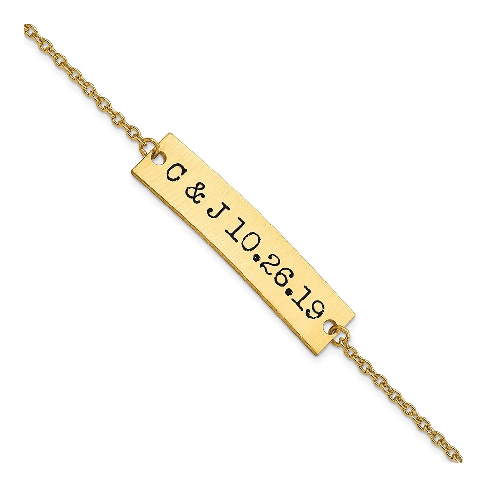 14K Yellow Gold Personalized Initials Date Bar Bracelet