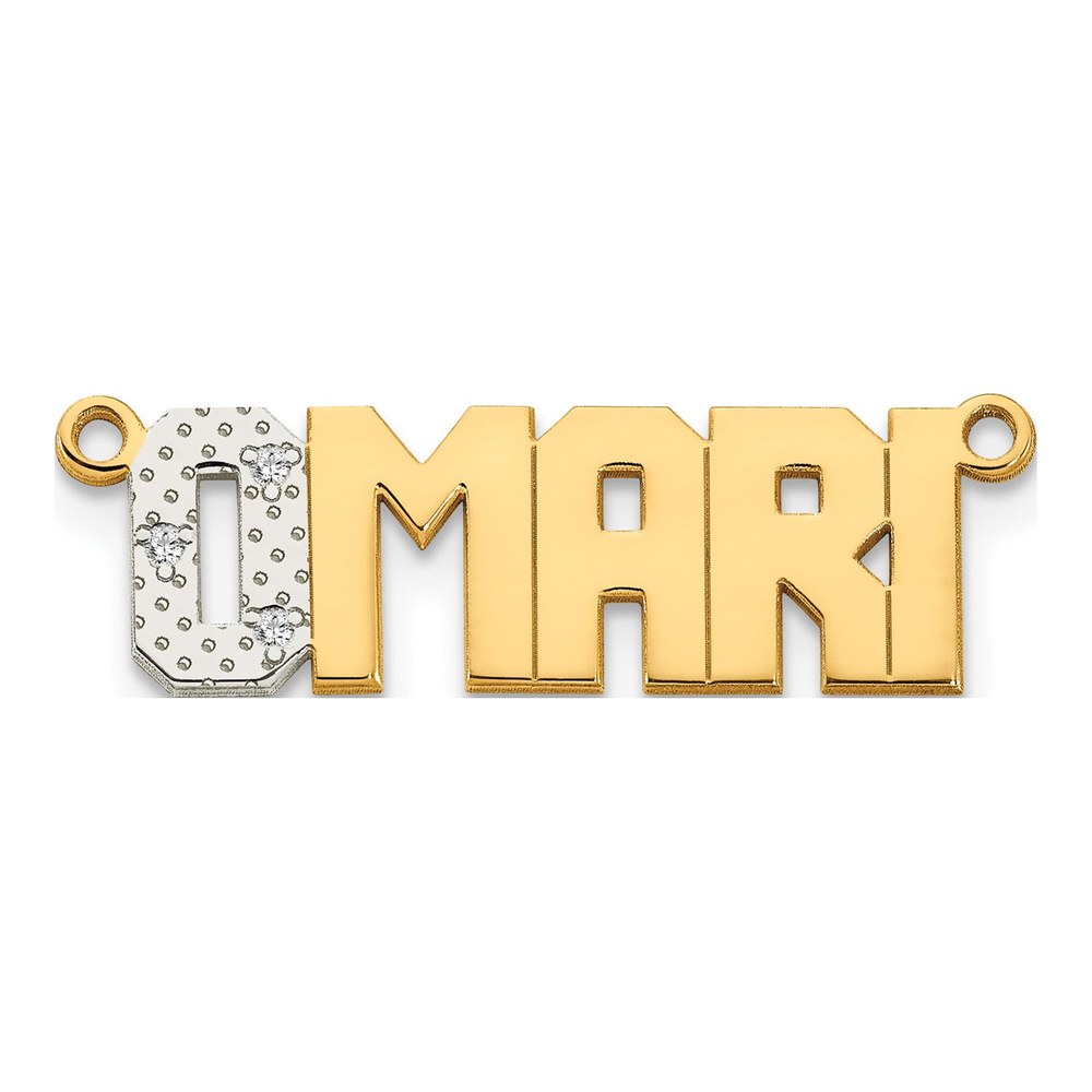 14K White Gold Rhodium-Plated 0.005ct Diamond Name Plate Pendant