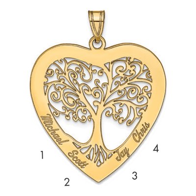 Gold-Plated Sterling Silver Personalized Heart Family Tree Pendant