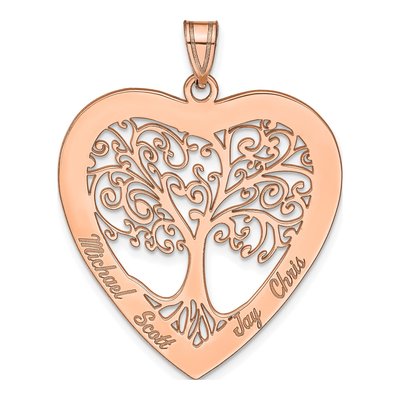 14K Rose Gold Heart Family Tree Pendant