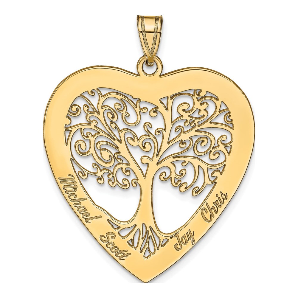 14K Yellow Gold Heart Family Tree Pendant