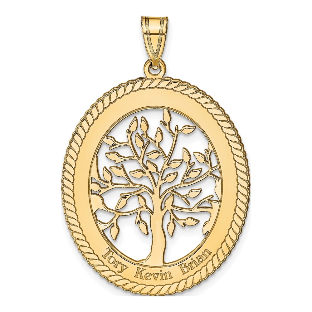 14K Yellow Gold Oval Family Tree Pendant