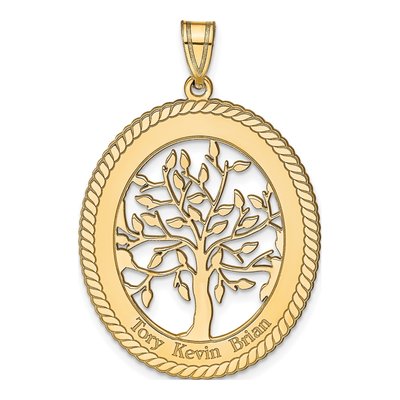 14K Yellow Gold Oval Family Tree Pendant