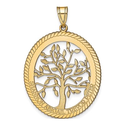 14K Yellow Gold Personalized Family Tree Pendant