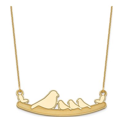 14K Yellow Gold Mom Baby Birds Necklace