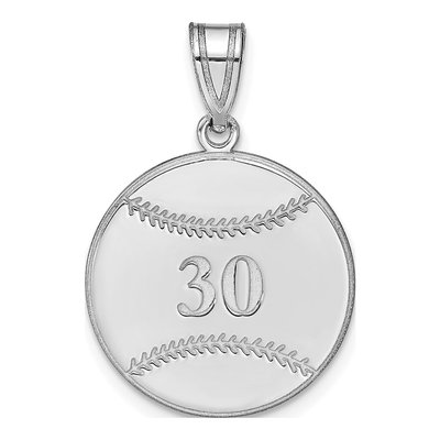 14K White Gold Personalized Baseball Pendant