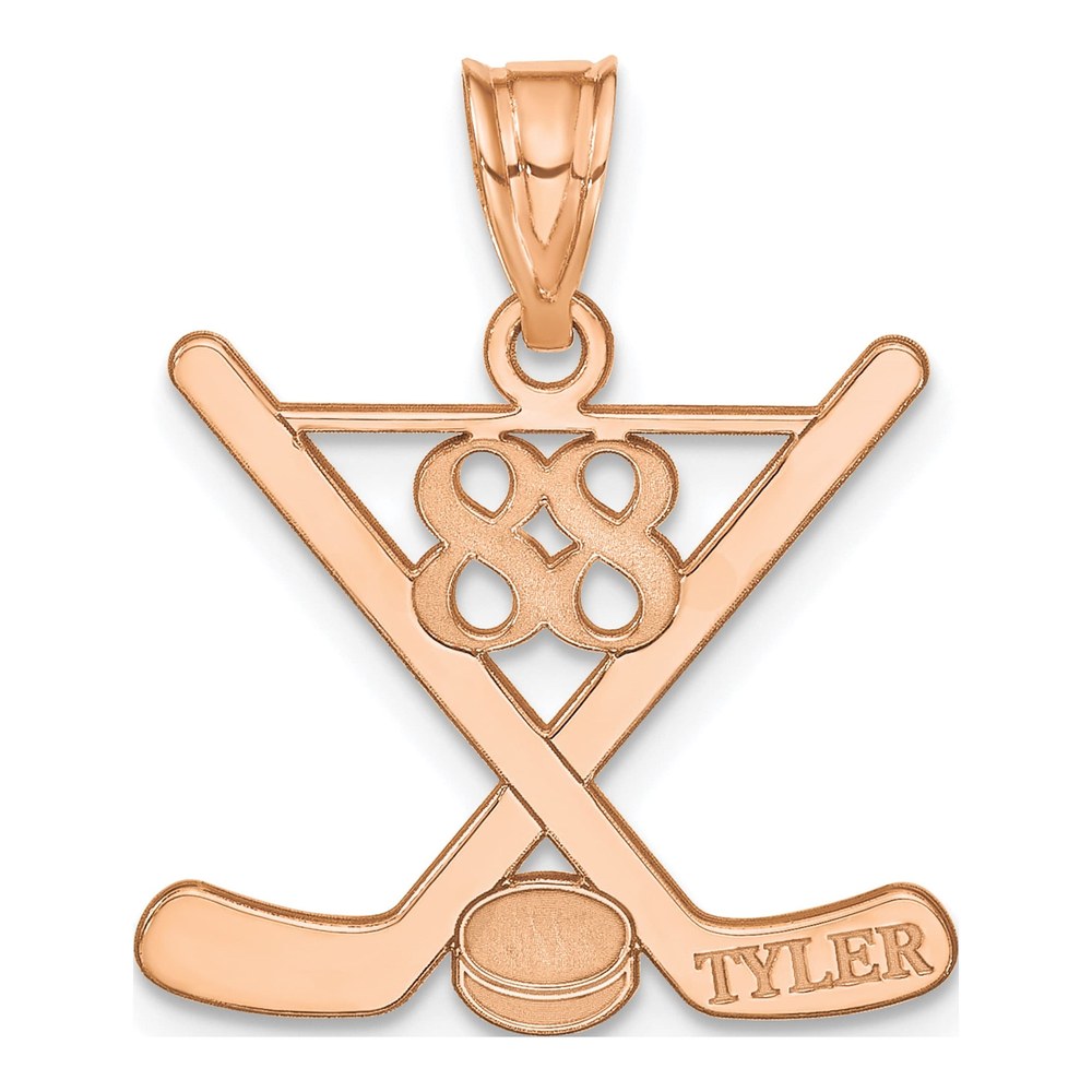 14K Rose Gold Personalized Hockey Pendant