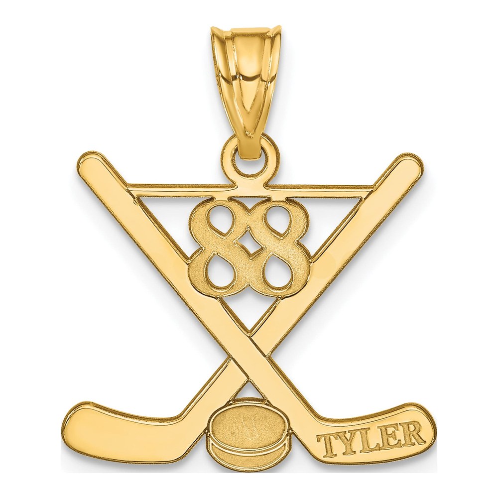 14K Yellow Gold Personalized Hockey Pendant