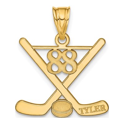 14K Yellow Gold Personalized Hockey Pendant