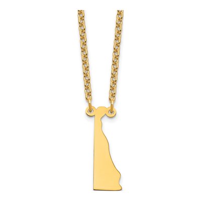 Gold-Plated Sterling Silver Delaware State Pendant Necklace