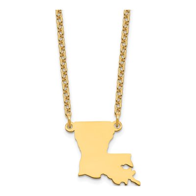 Gold-Plated Sterling Silver Louisiana State Pendant Necklace