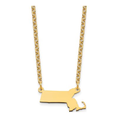 Gold-Plated Sterling Silver Massachusetts State Pendant Necklace