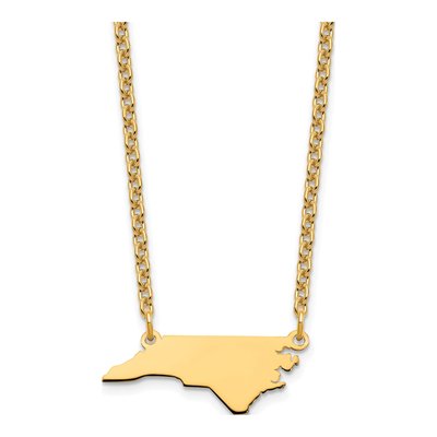 Gold-Plated Sterling Silver North Carolina State Pendant Necklace