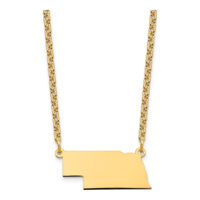 Gold-Plated Sterling Silver Nebraska State Pendant Necklace