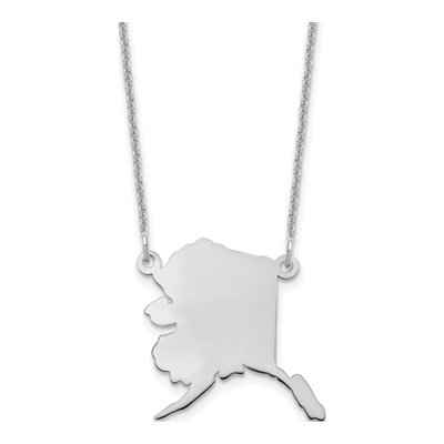 14K White Gold Alaska State Pendant Necklace
