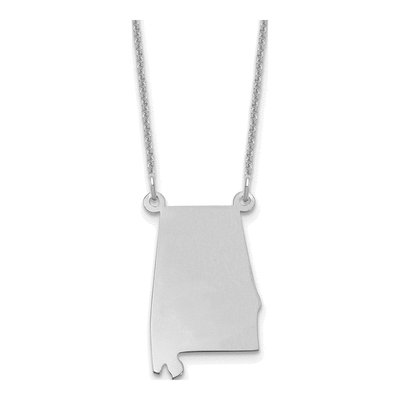 14K White Gold Alabama State Pendant Necklace