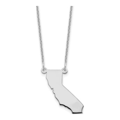14K White Gold California State Pendant Necklace