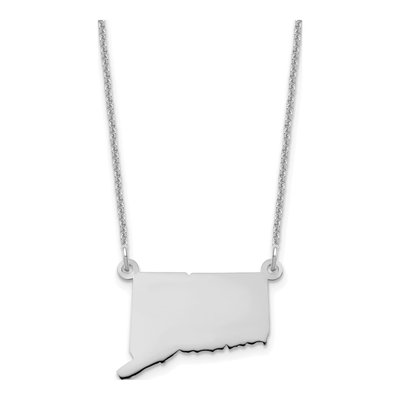 14K White Gold Connecticut State Pendant Necklace
