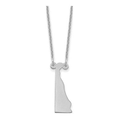 14K White Gold Delaware State Pendant Necklace