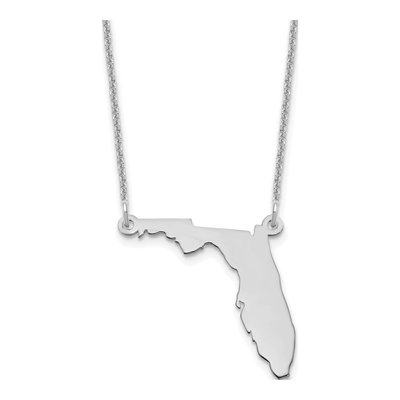 14K White Gold Florida State Pendant Necklace