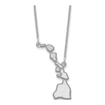 14K White Gold Hawaii State Pendant Necklace