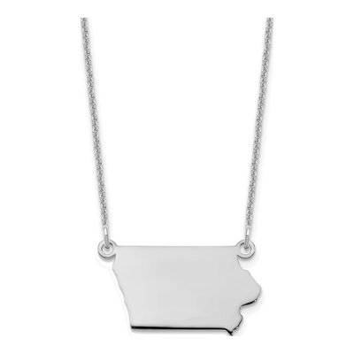 14K White Gold Iowa State Pendant Necklace