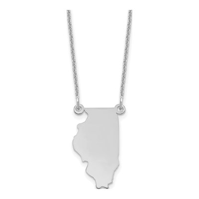 14K White Gold Illinois State Pendant Necklace