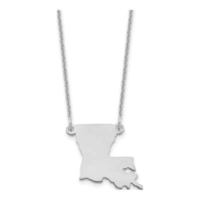 14K White Gold Louisiana State Pendant Necklace