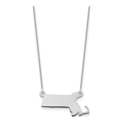 14K White Gold Massachusetts State Pendant Necklace