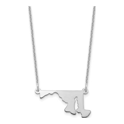 14K White Gold Maryland State Pendant Necklace